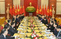 Tổng Bí thư Nguyễn Phú Trọng hội đàm với Tổng Bí thư, Chủ tịch Trung Quốc Tập Cận Bình. (Ảnh: ĐĂNG KHOA)