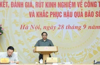 Thủ tướng Phạm Minh Chính chủ trì Hội nghị sơ kết, đánh giá, rút kinh nghiệm công tác phòng chống, khắc phục hậu quả bão số 3. (Ảnh: TRẦN HẢI)