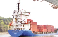 Tàu vận chuyển hàng hóa tại Cảng Cửa Lò.