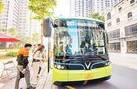 Xe buýt điện đang ngày càng nhận được sự ủng hộ của người dân. (Ảnh Vũ Khoa)