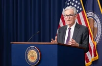 Chủ tịch FED Jerome Powell trong cuộc họp báo công bố quyết định về lãi suất, tại Washington DC., ngày 19/3/2025. (Ảnh: THX/TTXVN)