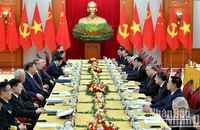 Quang cảnh hội đàm tại giữa Tổng Bí thư Tô Lâm và Tổng Bí thư, Chủ tịch Trung Quốc Tập Cận Bình tại Trụ sở Trung ương Đảng. (Ảnh: ĐĂNG KHOA/NHÂN DÂN)