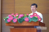 Ủy viên Trung ương Đảng, Bí thư Tỉnh ủy Đồng Tháp Lê Quốc Phong phát biểu tại buổi lễ. (Ảnh: HỮU NGHĨA)