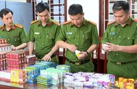 Công an xem xét các loại thuốc tân dược giả. (Ảnh: VGP)