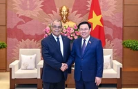 Chủ tịch Quốc hội Vương Đình Huệ tiếp Bộ trưởng Công nghiệp và Sản xuất Dược phẩm Algeria Ali Aoun. (Ảnh: DUY LINH)