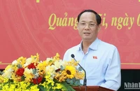 Phó Chủ tịch Quốc hội Trần Quang Phương phát biểu tại buổi tiếp xúc với cử tri Quảng Ngãi.