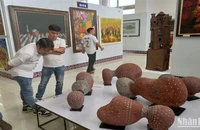 Người yêu mỹ thuật chiêm ngưỡng các tác phẩm trưng bày tại triển lãm.