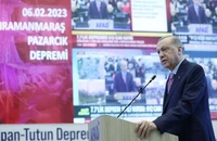 Tổng thống Erdogan phát biểu tại trung tâm điều phối của Cơ quan Quản lý thảm họa và tình trạng khẩn cấp Thổ Nhĩ Kỳ (AFAD) tại Ankara, ngày 6/2. (Ảnh: Văn phòng Báo chí Tổng thống Thổ Nhĩ Kỳ)