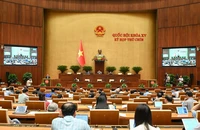 Quốc hội nghe báo cáo dự thảo Nghị quyết của Quốc hội về thí điểm về một số cơ chế, chính sách đặc thù phát triển nhà ở xã hội, sáng 20/5/2025. (Ảnh VPQH)