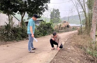 Ban giám sát đầu tư cộng đồng thôn Nà Giáo (Thanh Thịnh, Chợ Mới, Bắc Kạn) kiểm tra chất lượng đổ bê-tông công trình đường qua thôn