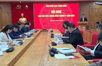 Quang cảnh hội nghị báo cáo viên Trung ương tại điểm cầu trụ sở Ban Tuyên giáo Trung ương.
