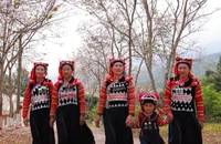Phụ nữ và trẻ em dân tộc Hà Nhì trong trang phục truyền thống.