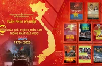 Poster giới thiệu Tuần phim Kỷ niệm 50 năm Ngày giải phóng miền nam, thống nhất đất nước của Điện ảnh Quân đội nhân dân.
