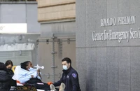 Nhân viên y tế đưa một bệnh nhân vào bệnh viện ở New York, Mỹ. (Ảnh: Tân Hoa xã)