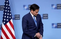 Ngoại trưởng Mỹ Marco Rubio gặp gỡ báo chí trong khuôn khổ cuộc họp Bộ trưởng Ngoại giao NATO tại Brussels, Bỉ, vào ngày 3/4/2025. (Ảnh: Tân Hoa xã)