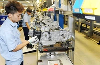 Dây chuyền sản xuất lắp ráp xe máy của Công ty TNHH Piaggio Việt Nam (Khu công nghiệp Bình Xuyên, tỉnh Vĩnh Phúc). (Ảnh TRẦN HẢI)