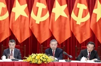 Tổng Bí thư Tô Lâm cùng các đồng chí Lãnh đạo Đảng chủ trì buổi tiếp. (Ảnh: Thống Nhất/TTXVN)