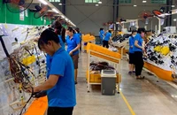Sản xuất dây cáp điện ô-tô ở Công ty TNHH Esmo Vina, cụm công nghiệp Gia Phú, huyện Gia Viễn, Ninh Bình. (Ảnh: Xuân Trường)