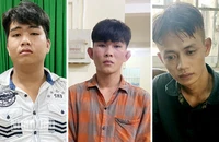3 đối tượng từ trái qua: Cù Huy Thiện, Lê Trung Thành và Trần Văn Long.