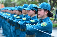 Khối nữ du kích miền nam luyện tập diễu binh cho Lễ Kỷ niệm 80 năm Ngày Quốc khánh.