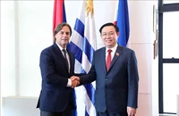Chủ tịch Quốc hội Vương Đình Huệ hội kiến Tổng thống Đông Uruguay Luis Lacalle Pou. (Ảnh: TTXVN)