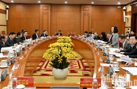 Quang cảnh phiên họp thứ nhất của Tiểu ban Tổ chức phục vụ Đại hội XIV của Đảng. (Ảnh: ĐĂNG KHOA)