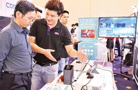 Một gian giới thiệu sản phẩm tại Tuần lễ Chuyển đổi số Thành phố Hồ Chí Minh năm 2023.