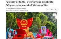 Tiêu đề bài viết về lễ kỷ niệm Lễ kỷ niệm 50 năm Ngày giải phóng miền Nam của hãng tin Reuters ngày 30/4/2025. Ảnh chụp màn hình