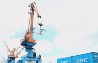 Bốc xếp container hàng hóa tại cảng Đình Vũ, thành phố Hải Phòng. (Ảnh TRẤN QUỐC)