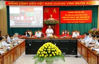 Bí thư Thành ủy Hà Nội Hoàng Trung Hải chủ trì hội nghị giao ban trực tuyến giữa Thường trực Thành ủy, HĐND, UBND Thành phố với các quận huyện, thị xã quý III-2016.