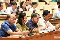 Các đại biểu làm việc tại hội trường. (Ảnh: BÙI GIANG)