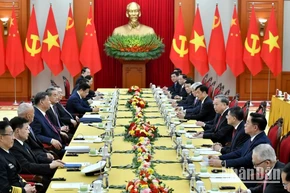 Quang cảnh hội đàm tại giữa Tổng Bí thư Tô Lâm và Tổng Bí thư, Chủ tịch Trung Quốc Tập Cận Bình tại Trụ sở Trung ương Đảng. (Ảnh: ĐĂNG KHOA) 