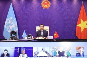 Thủ tướng Phạm Minh Chính phát biểu tại Phiên thảo luận mở Cấp cao của Hội đồng Bảo an Liên hợp quốc. (Ảnh: Dương Giang/TTXVN)