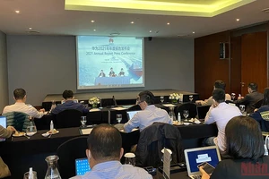 Họp báo của Huawei được tổ chức tại thành phố Thẩm Quyến (Trung Quốc) kết nối trực tuyến tới các điểm cầu trên thế giới.  