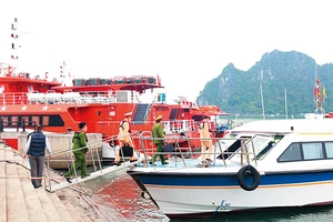 Lực lượng liên ngành thường xuyên kiểm tra phương tiện chở khách tham quan vịnh Hạ Long.