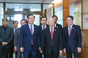 Tổng Bí thư Nguyễn Phú Trọng, Chủ tịch Quốc hội Vương Đình Huệ cùng các đồng chí Phó Chủ tịch Quốc hội tới dự Lễ bế mạc Kỳ họp thứ 6, Quốc hội khóa XV.