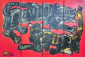 Bức tranh sơn mài Mèo của họa sĩ Nguyễn Sáng, vẽ năm 1983, thuộc một bộ sưu tập tư nhân tại TP Hồ Chí Minh.