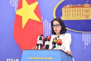 Người phát ngôn Bộ Ngoại giao Phạm Thu Hằng chủ trì họp báo thường kỳ tháng 6/2024. (Ảnh: TTXVN)