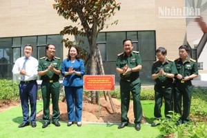 Phó Chủ tịch nước Võ Thị Ánh Xuân cùng các đại biểu trồng cây lưu niệm tại khuôn viên Bệnh viện Quân y 175.