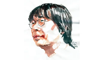 Ký họa chân dung nhà thơ Trần Hòa Bình của họa sĩ Đỗ Hoàng Tường. 