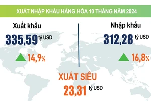 Chỉ số thống kê xuất nhập khẩu hàng hóa 10 tháng năm 2024. Nguồn: TCTK