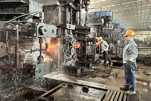 Dây chuyền sản xuất thép tại Nhà máy cán thép Thái Nguyên (thuộc Công ty cổ phần Gang thép Thái Nguyên).