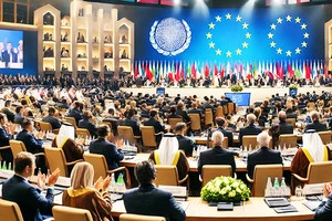 Toàn cảnh Hội nghị thượng đỉnh đầu tiên giữa EU và GCC. Ảnh: CNN