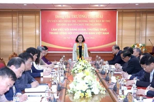 Thường trực Ban Bí thư Trương Thị Mai phát biểu tại buổi làm việc với Đảng đoàn, Thường trực Trung ương Hội Cựu chiến binh Việt Nam.