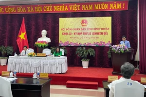 Đồng chí Nguyễn Hoài Anh, Bí thư tỉnh Bình Thuận phát biểu tại kỳ họp.