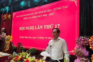 Đồng chí Phạm Viết Thanh, Ủy viên Trung ương Đảng, Bí thư Tỉnh ủy Bà Rịa-Vũng Tàu phát biểu tại hội nghị.
