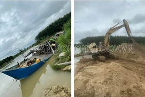 Các phương tiện khai thác cát trái phép trên sông La Ngà bị bắt giữ ngày 10/9/2023. (Ảnh: Cổng thông tin điện tử Công an tỉnh Đồng Nai)
