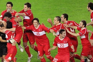 Thổ Nhĩ Kỳ ăn mừng trận thắng kịch tính trên chấm luân lưu trước Croatia năm 2008. (Ảnh: EURO 2024)