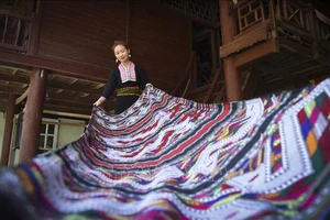 Những tấm vải thổ cẩm với họa tiết, hoa văn đặc trưng của cộng đồng dân tộc Lào ở Điện Biên. (Ảnh: TTXVN)