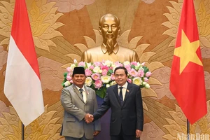 Chủ tịch Quốc hội Trần Thanh Mẫn và Tổng thống đắc cử Indonesia Prabowo Subianto. (Ảnh: DUY LINH) 